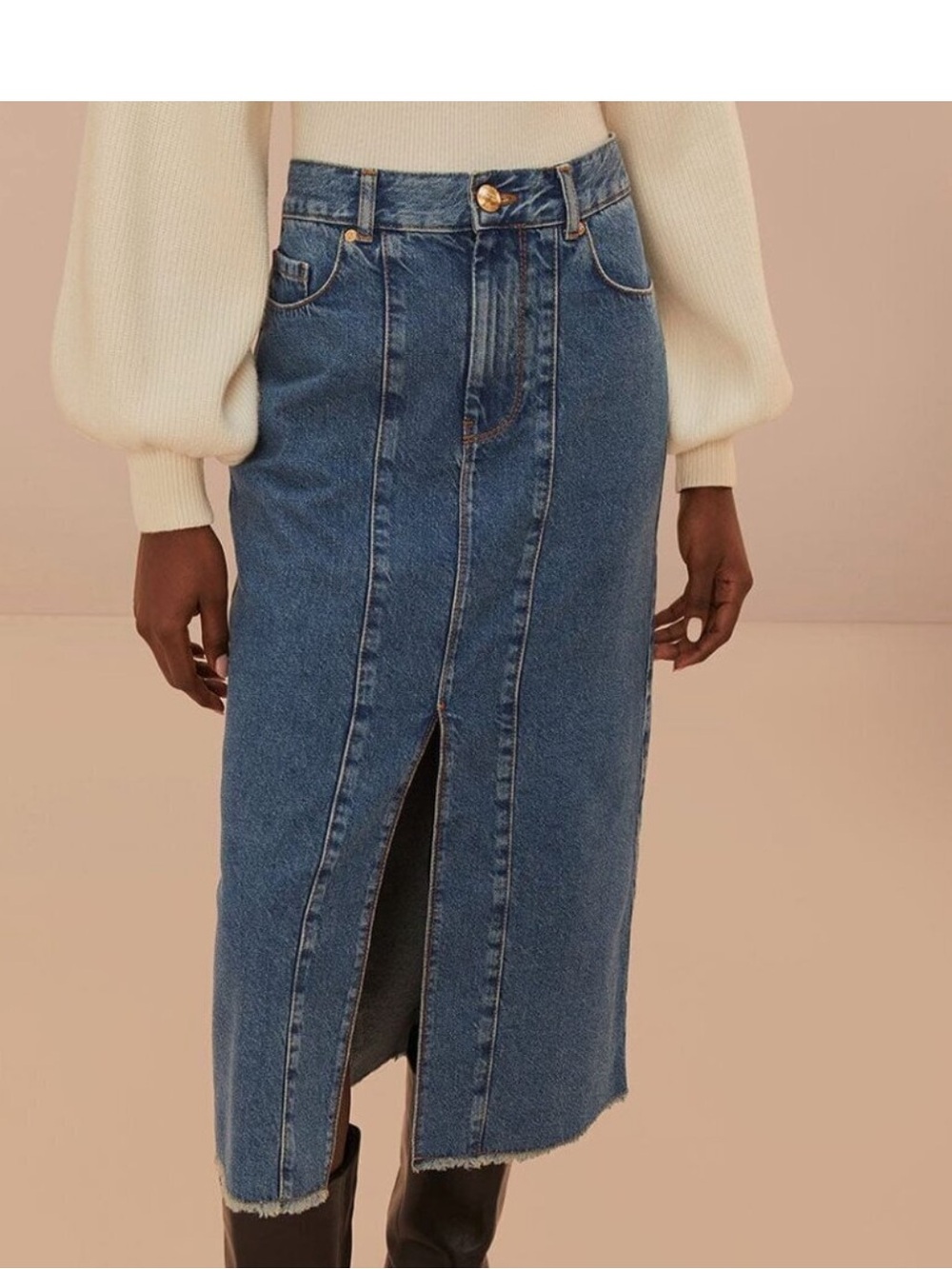 NWT Sz 25 Farm Rio Midi Denim skirt front slit 100% cotton pockets